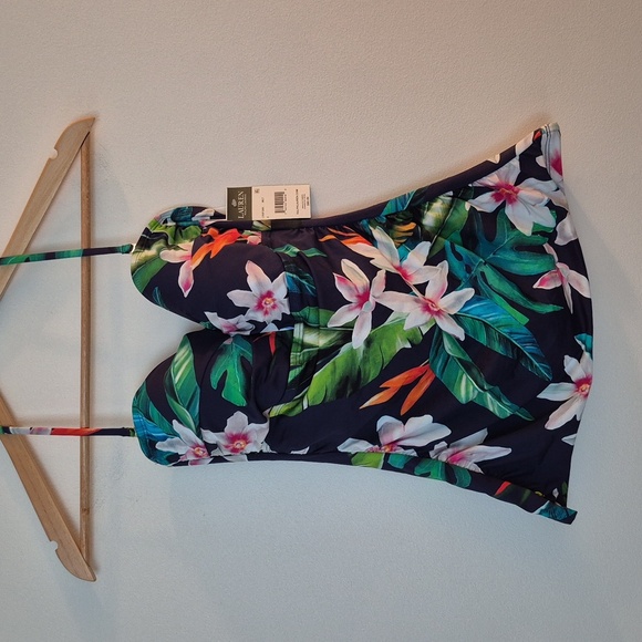 Lauren Ralph Lauren Watercolors Floral Tropical Print Swimsuit - Navy Sz 8 - Picture 2 of 7